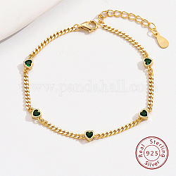 Bracelets à maillons en forme de cœur en zircone cubique avec 925 chaîne gourmette en argent sterling, or, 6-1/2 pouce (16.5 cm)