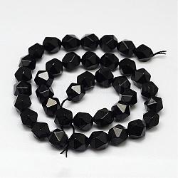 Hebras de cuentas de ónix negro natural, cuentas redondas con corte de estrella, teñido y climatizada, facetados, 6x5mm, agujero: 1 mm, aproximamente 67 pcs / cadena, 15.7 pulgada