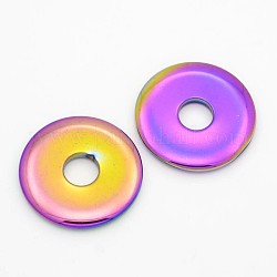 Galvanizadas no magnético hematita colgantes sintético, donut / pi disc, arco iris chapado, ancho de la rosquilla: 14.5 mm, 40x5mm, agujero: 11 mm