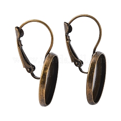 Accessoires de dormeuse en en laiton bronze antique pour cabochon, sans plomb et sans cadmium, 25x18mm, plateau rond: 16 mm