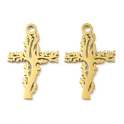 Ion Plating(IP) 304 Stainless Steel Pendants, Laser Cut, Cross Charm, Golden, 18.5x12x1mm, Hole: 1.6mm