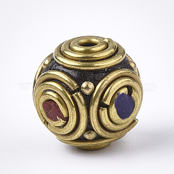 Handmade Indonesia Beads, with Brass Findings, Round, Golden, 12.5x12mm, Hole: 1.4mm