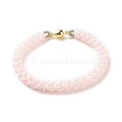 Bracelet en perles de verre au crochet, bracelet nepal fashion avec fermoir magnétique en laiton pour femme, rose, 7-1/2 pouce (19 cm)