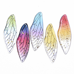 透明なエポキシ樹脂の大きなペンダント  金箔  昆虫の羽  ミックスカラー  51x16.5x1~2.5mm  穴：1.2mm
