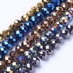 Placcare trasparente perle di vetro fili, pieno placcato, sfaccettato, rondelle, colore misto, 4x3mm, Foro: 0.4 mm, circa 118pcs/filo, 15.75~16.14 pollice (40~41 cm)