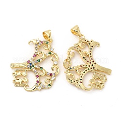 Brass Micro Pave Cubic Zirconia Pendants, Tree with Lover Charm, Light Gold, 29x22.5x3.5mm, Hole: 5x3.5mm