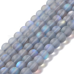 Chapelets de perles en pierre de lune synthétique, mat, ronde, gris clair, 6mm, Trou: 1mm, Environ 60~64 pcs/chapelet, 14.76''~15.55'' (37.5~39.5 cm)