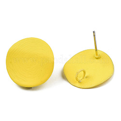 Accessoires de puces d'oreilles en fer peints au spray, avec boucles verticales, plat rond, jaune, 17mm, Trou: 2.5mm, pin: 0.7 mm