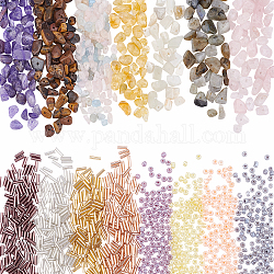 Ensembles de perles de bricolage pandahall elite, y compris les perles de clairon en verre, perles de graine de verre Ceylon, perles de copeaux de pierres précieuses mélangées naturelles, couleur mixte, perles de verre: 6x1.8 mm, Trou: 0.6mm, 3mm, Trou: 1mm