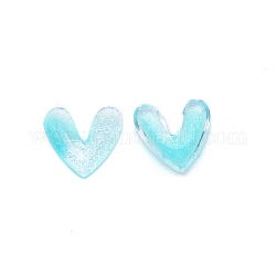 3D Heart with Glitter Powder Resin Cabochons, Nail Art Studs, Nail Art Decoartion Accessories, Cyan, 9.5x9.5x2mm, about 30pcs/bsg
