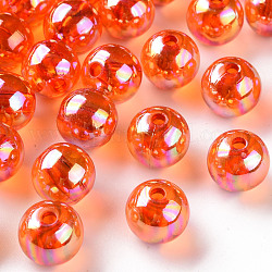 Perline acrilico trasparente, ab colore placcato, tondo, arancione scuro, 12x11mm, Foro: 2.5 mm, circa 566pcs/500g