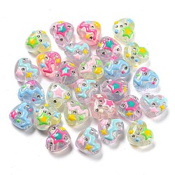 Transparent Acrylic Beads, with Enamel and Rhinestone, Heart, Mixed Color, 16.1x18x9.9mm, Hole: 3.5mm