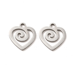 304 Stainless Steel Pendants, Heart Charm, Stainless Steel Color, 15x13.5x1.5mm, Hole: 2mm