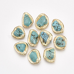 Perles de turquoise synthétique, avec bord en argile polymère plaqué or, pépite, turquoise, 17~24x15~18x6~12mm, Trou: 0.7mm