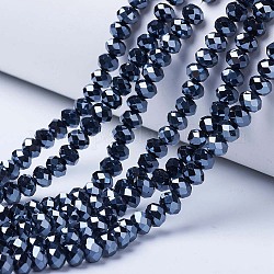 Electroplate Glass Beads Strands, Pearl Luster Plated, Faceted, Rondelle, Black, 3.5x3mm, Hole: 0.4mm, about 123~127pcs/strand, 13.7~14.1 inch(35~36cm)