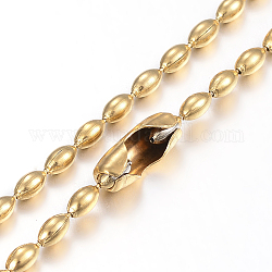 304 creazione di collane a catena con sfere in acciaio inossidabile, ovale, oro, 29.5 pollice (75 cm), 4x2.3mm