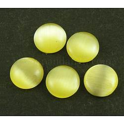 Cat Eye Glass Cabochons, Half Round/Dome, Gold, about 12mm in diameter, 3mm thick
