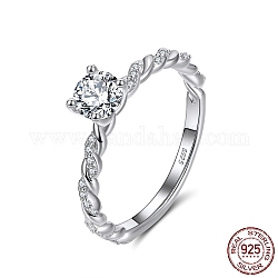 Серебряное кольцо на палец с 925 родиевым покрытием, кольцо с камнем из кубического циркония, витое кольцо для женщин, со штампом s925, Реальная платина, 2~5 мм, размер США 7 (17.3 мм)