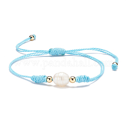 Braccialetto di perle naturali, braccialetto di cordino regolabile dell'amicizia per lei, ciano, diametro interno: 1/2~3 3/4 pollici (1.2~9.5 cm)