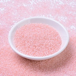 Cuentas de rocailles redondas miyuki, Abalorios de la semilla japonés, 11/0, (rr1923) cristal forrado rosa pálido semi-helado, 2x1.3mm, agujero: 0.8 mm, acerca 1100pcs / botella, 10 g / botella
