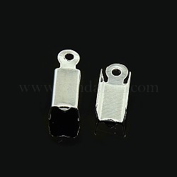 Iron Folding Crimp Ends, Fold Over Crimp Cord Ends, Silver, 13.5x5x4mm, Hole: 1mm, inner measure: 4mm wide