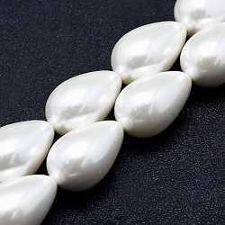Fili di perle di conchiglia di elettropeste, lacrima, bianco, 25x16mm, Foro: 1~1.2 mm, circa 16pcs/filo, 15.7 pollice (40 cm)