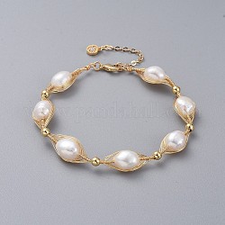 Bracelets de perles naturelles, avec un fil de cuivre, Pendentifs en laiton avec zircone cubique, Perles en laiton, chaînes de câbles et pinces à homard, avec boîte d'emballage en carton, or, 7-7/8 pouce (20 cm)