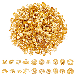 Nbeads 600 Stück 10 Stil plattiertes Eisen ausgefallene Perlenkappen, Blume, golden, 9.5x4 mm, Bohrung: 2 mm, 10 Stil, 60pcs / style, 600 Stück