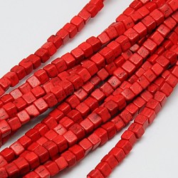 Kunsttürkisfarbenen Perlen Stränge, gefärbt, Würfel, rot, 4x4x4 mm, Bohrung: 1 mm, ca. 95 Stk. / Strang, 15.75 Zoll