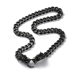 Ion Plating(IP) 304 Stainless Steel Diamond Cut Curb Chain Necklaces, with Dragon Heads Clasps, Antique Silver, 23.03 inch(58.5cm)