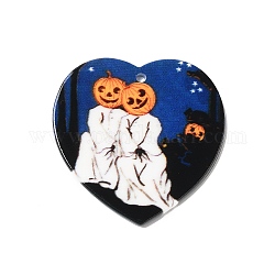 Halloween-Acryl-Anhänger, Herz mit Kürbis, Geist, 35.5x35.5x2 mm, Bohrung: 1.8 mm
