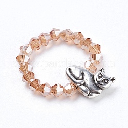 Anelli di perle di vetro sfaccettate di elettroplate, con perline in lega, forma di gatto, peachpuff, formato 8, 18mm