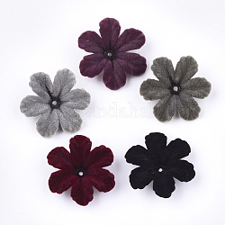 Flockige Acrylperlenkappen, 6-Blütenblatt, Blume, Mischfarbe, 32.5~34x29~30x8~9 mm, Bohrung: 2 mm