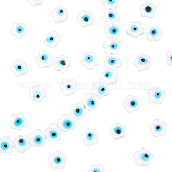 Superfindings brins de perles au chalumeau mauvais œil faits à la main, fleur, blanc, 11~11.5x12x4.5~5.5mm, Trou: 1.2mm, Environ 32~33 pcs/chapelet, 14.17~14.57 pouce (36~37 cm), 2 brins / boîte