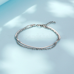 Stainless Steel Herringbone & Ball Chains Double Layer Multi-strand Bracelets, Stainless Steel Color, 6-1/4 inch(16cm)