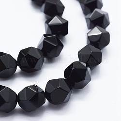 Natural Black Onyx Beads Strands, Dyed & Heated, Faceted, Oval, 10x9mm, Hole: 1mm, about 39pcs/strand, 15.3 inch