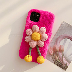 Warm Plush Mobile Phone Case for Women Girls, Winter Sunflower Shape Camera Protective Covers for iPhone13 Pro Max, Fuchsia, 16.08x7.81x0.765cm