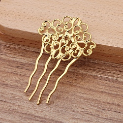 Eisen Haarkammer Zubehör, mit filigranen Messing-Blumen, golden, 58x37 mm