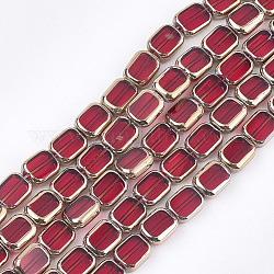 Chapelets de perles en verre électroplaqué, bord plaqué, rectangle, rouge, 9.5~10x7.5~8x4mm, Trou: 1mm, Environ 30 pcs/chapelet, 11.4 pouce