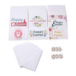 Rectangle Paper Greeting Cards, with Rectangle Envelope and Flat Round Self Adhesive Paper Stickers, Easter Day Wedding Birthday Invitation Card, Easter Theme Pattern, 110x160x1mm
