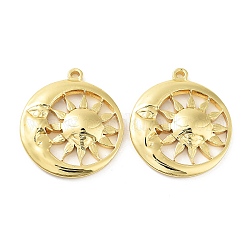 Ion Plating(IP) 304 Stainless Steel Pendants, Real 18K Gold Plated, Moon & Sun, 29x25.5x3mm, Hole: 1.8mm