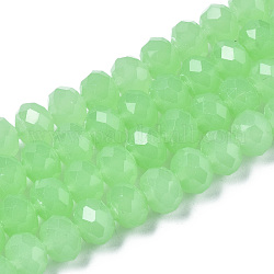Chapelets de perles en verre, jade d'imitation, facette, rondelle, vert pale, 8x6mm, Trou: 1mm, Environ 68~70 pcs/chapelet, 16 pouce (40 cm)