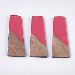 Pendentifs en bois de résine et de noyer, trapèze, rose chaud, 49~49.5x19~19.5x3.5mm, Trou: 2mm