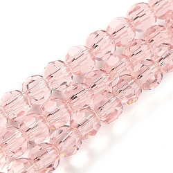 Abalorios de vidrio transparentes, facetas (32 facetas), redondo, rosa brumosa, 6mm, agujero: 1 mm, aproximamente 98 pcs / cadena, 20.47 pulgada (52 cm)