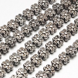 Style tibétain brins alliage de fleurs de perles, sans plomb et sans cadmium et sans nickel, argent antique, 6.5x4.5mm, Trou: 1mm, Environ 35 pcs/chapelet, 8 pouce
