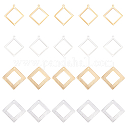 SUPERFINDINGS 40Pcs 2 Style Rhombus Bezel Frame Charm Golden Silver Open Bezel Pendants Charms Hollow Frames Pendants for Jewelry Making Supplies Hole: 1~1.5mm