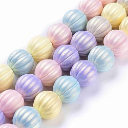 Spray Painted Resin Beads Strands, Rubberized Style, Round Pumpkin Shape, Colorful, 16.3mm, Hole: 2mm, about 23pcs/Strand, 14.57''(37cm)