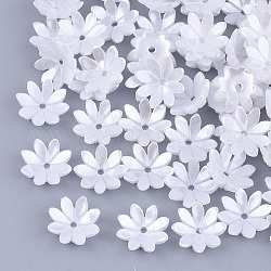 Capuchons de perles en imitation de résine opaque, multi-pétale, fleur, blanc, 10x10x2.5mm, Trou: 1.2mm