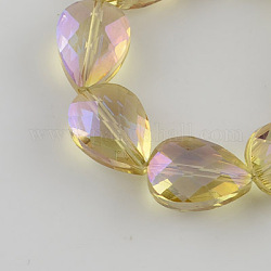 Electroplate Glass Bead Strands, Faceted, Teardrop, Light Khaki, 18x13x8mm, Hole: 1.5mm, about 35pcs/strand, 21.2inch