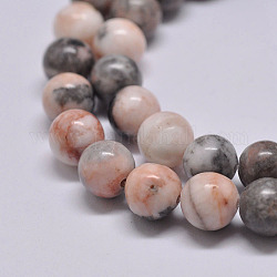 Chapelets de perles de jaspe zèbre rose naturel, ronde, 8.5~9mm, Trou: 1mm, Environ 46 pcs/chapelet, 15.2 pouce